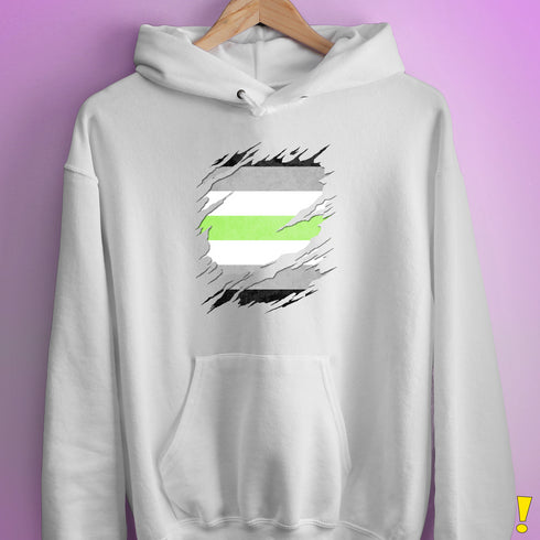 Agender Pride Flag Ripped Reveal Hoodie - White